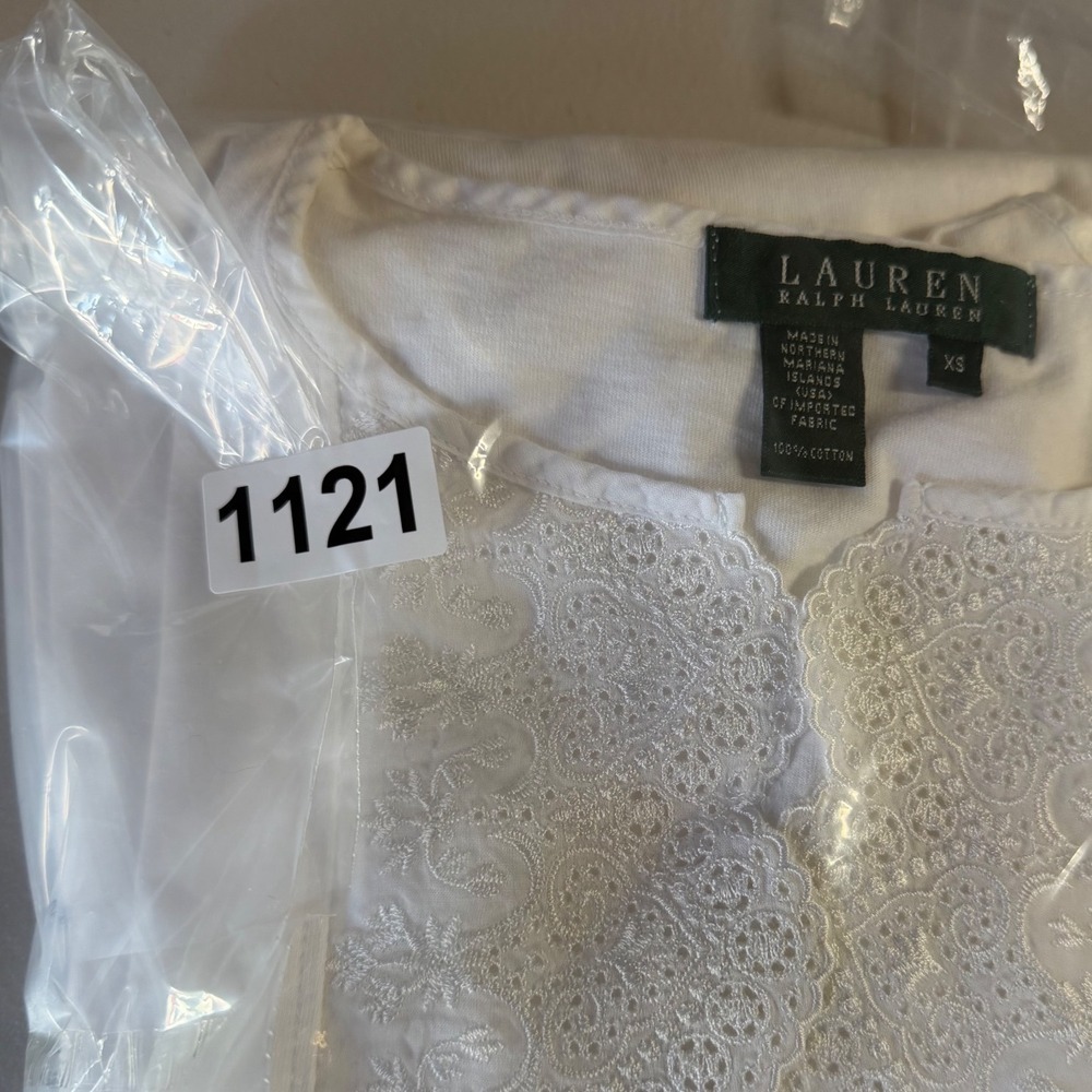 Lauren Ralph Lauren White Cotton Lace Bib Tunic Top Long Sleeve XS - Picture 10 of 10